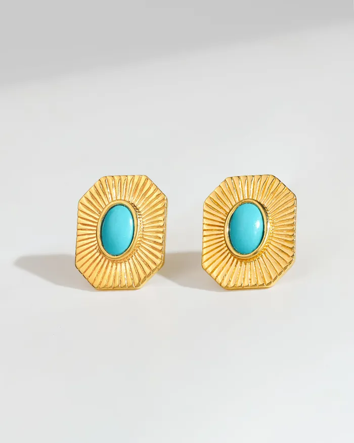 Arizona Turquoise Gemstone 14K Gold Plated Over 925 Silver Stud Earrings YoTreasure Earrings