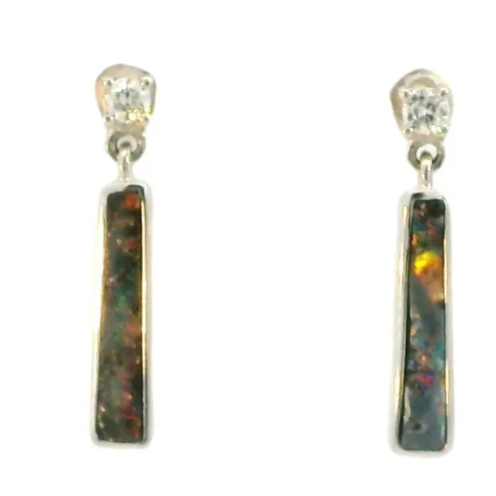 Australian Boulder Opal Earrings Set in 14K White Gold Australian Opal Cutters Earrings Australian Boulder Opal Earrings Set in 14K White Gold Australian Opal Cutters Earrings