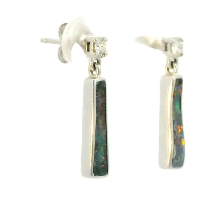 Australian Boulder Opal Earrings Set in 14K White Gold Australian Opal Cutters Earrings Australian Boulder Opal Earrings Set in 14K White Gold Australian Opal Cutters Earrings