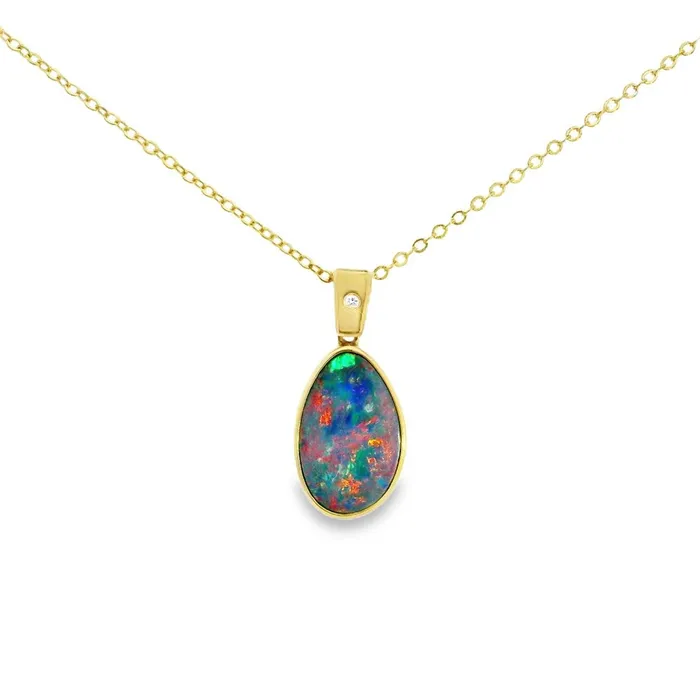 Australian Doublet Opal Pendant Set in 14K Yellow Gold Australian Opal Cutters PreStyled Sets Australian Doublet Opal Pendant Set in 14K Yellow Gold Australian Opal Cutters PreStyled Sets