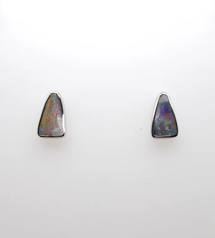 Australian Natural Boulder Opal Earrings Set in 925 Sterling Silver Australian Opal Cutters Earrings Australian Natural Boulder Opal Earrings Set in 925 Sterling Silver Australian Opal Cutters Earrings