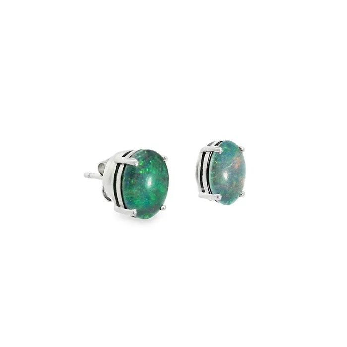 Australian Opal Cutters Earrings Australian Opal Triplet Earrings Set in Sterling Silver Australian Opal Cutters Earrings Australian Opal Triplet Earrings Set in Sterling Silver