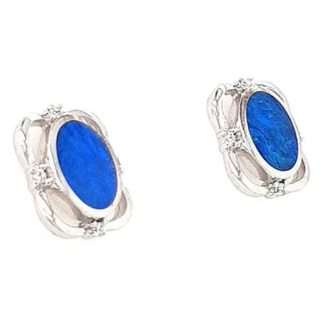 Australian Opal Doublet Earrings set in 925 Sterling Silver with Cubic Zirconia Australian Opal Cutters Earrings