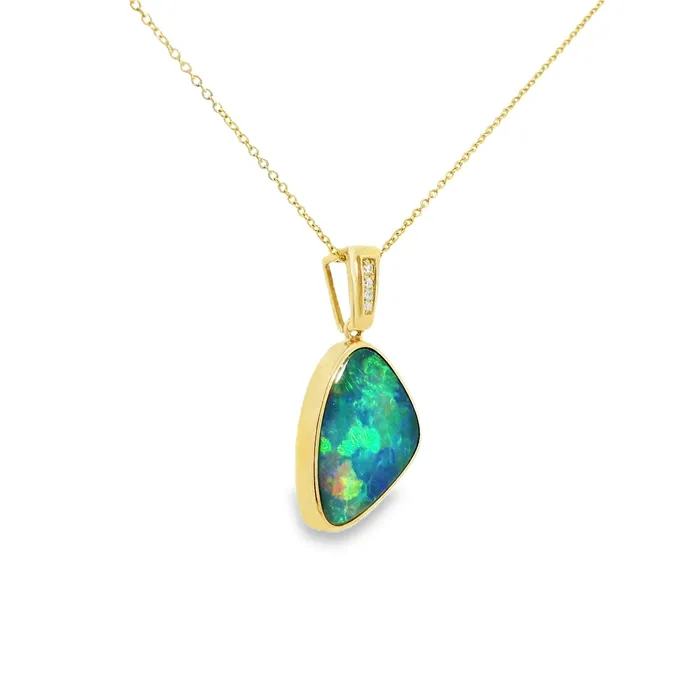 Australian Opal Doublet Pendant set in 14K Yellow Gold Australian Opal Cutters PreStyled Sets