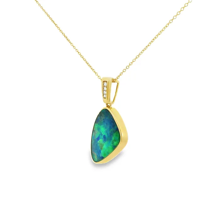 Australian Opal Doublet Pendant set in 14K Yellow Gold Australian Opal Cutters PreStyled Sets
