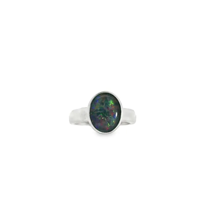 Australian Triplet Opal 10 x 14 mm Resizable Ring Set in Sterling Silver Australian Opal Cutters Rings Australian Triplet Opal 10 x 14 mm Resizable Ring Set in Sterling Silver Australian Opal Cutters Rings