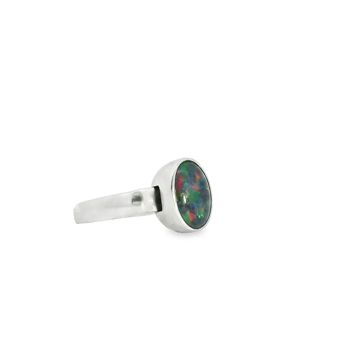 Australian Triplet Opal 10 x 14 mm Resizable Ring Set in Sterling Silver Australian Opal Cutters Rings Australian Triplet Opal 10 x 14 mm Resizable Ring Set in Sterling Silver Australian Opal Cutters Rings