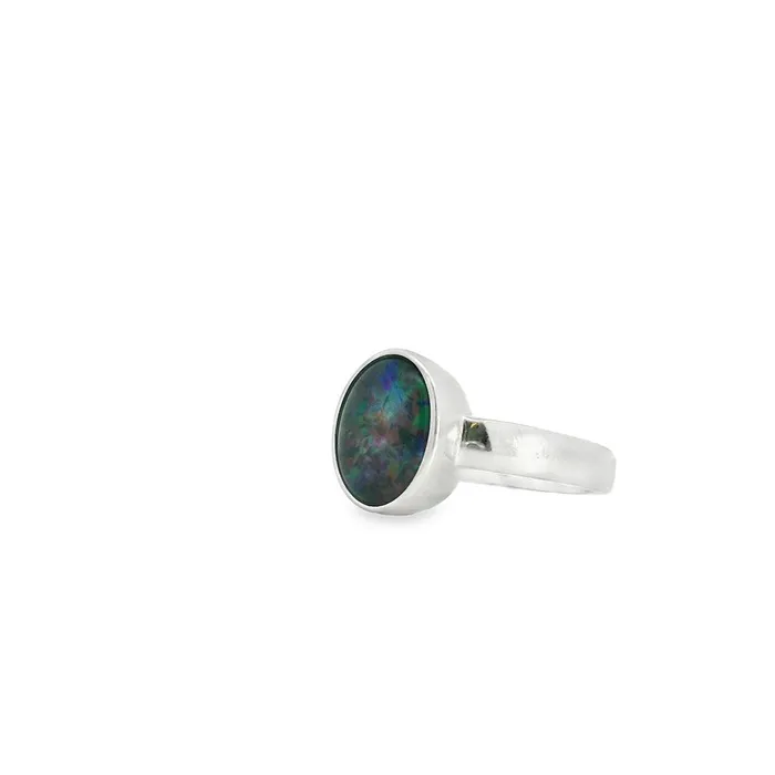 Australian Triplet Opal 10 x 14 mm Resizable Ring Set in Sterling Silver Australian Opal Cutters Rings Australian Triplet Opal 10 x 14 mm Resizable Ring Set in Sterling Silver Australian Opal Cutters Rings