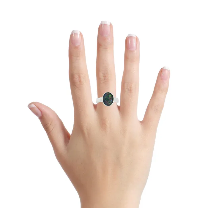 Australian Triplet Opal 10 x 14 mm Resizable Ring Set in Sterling Silver Australian Opal Cutters Rings Australian Triplet Opal 10 x 14 mm Resizable Ring Set in Sterling Silver Australian Opal Cutters Rings