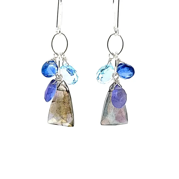 AVF Earrings AVF Silver Trillion Cut Labradorite Kyanite Tanzanite Blue Topaz Cluster Earrings SI3781 AVF Earrings AVF Silver Trillion Cut Labradorite Kyanite Tanzanite Blue Topaz Cluster Earrings SI3781