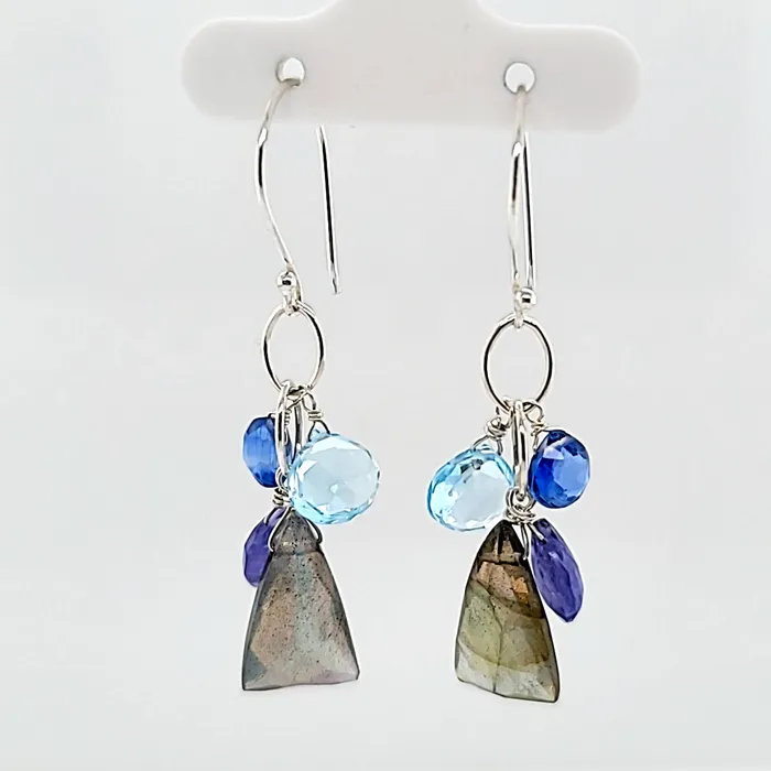 AVF Earrings AVF Silver Trillion Cut Labradorite Kyanite Tanzanite Blue Topaz Cluster Earrings SI3781 AVF Earrings AVF Silver Trillion Cut Labradorite Kyanite Tanzanite Blue Topaz Cluster Earrings SI3781