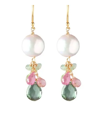 AVF Gold White Edison Pearl Afghani Tourmaline Quartz Grandidierite Earrings SI6781 AVF Earrings AVF Gold White Edison Pearl Afghani Tourmaline Quartz Grandidierite Earrings SI6781 AVF Earrings