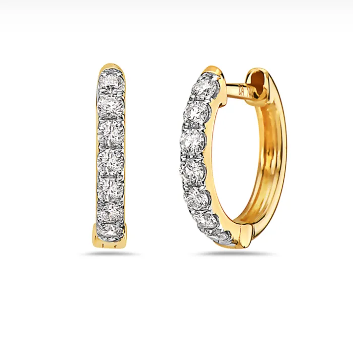 Bassali Earrings 14k Yellow Gold Diamond Huggie Hoop Earrings I6497