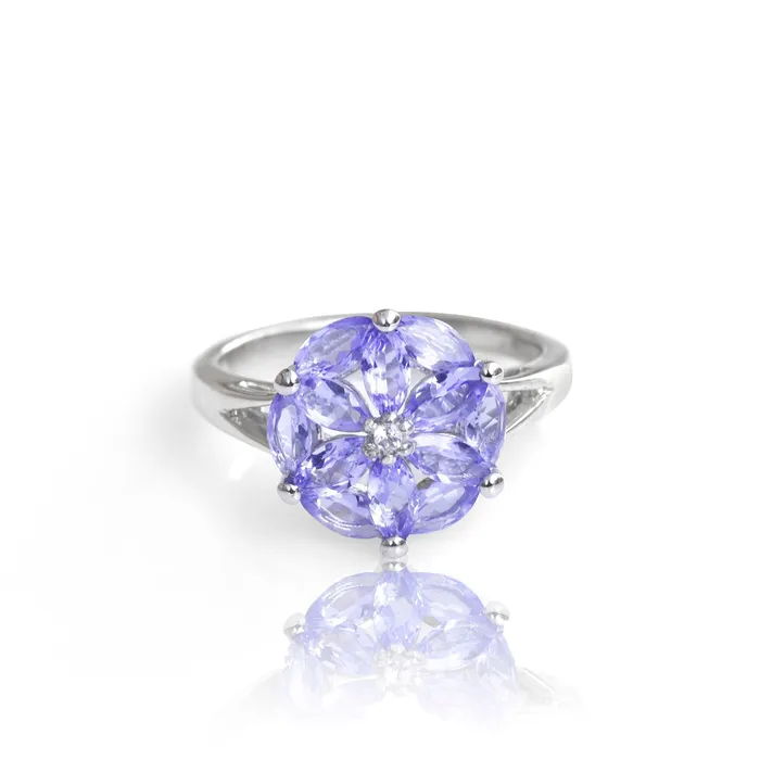 Blue Tanzanite Solid 925 Sterling Silver Cluster Ring Jewelry YoTreasure Rings