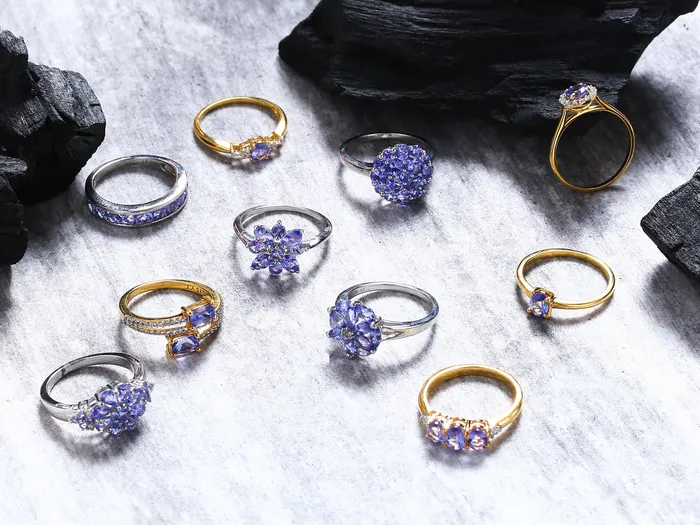 Blue Tanzanite Solid 925 Sterling Silver Cluster Ring Jewelry YoTreasure Rings