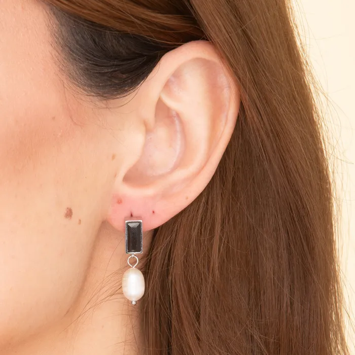 Camile Stone Earrings Lydia Onyx Pearl Earrings