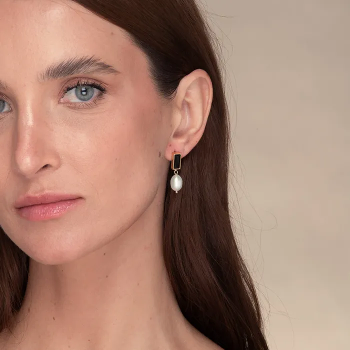 Camile Stone Earrings Lydia Onyx Pearl Earrings