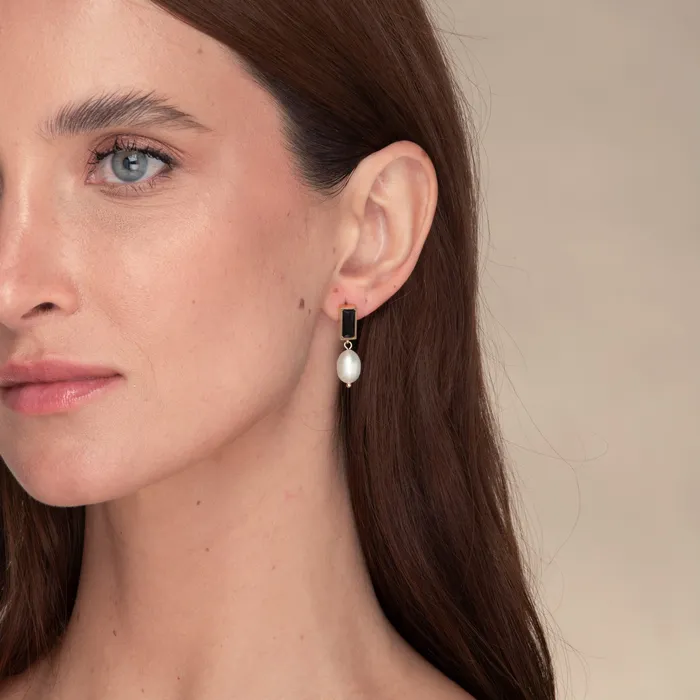 Camile Stone Earrings Lydia Onyx Pearl Earrings