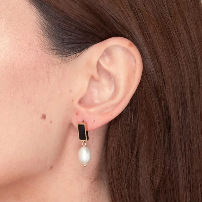 Camile Stone Earrings Lydia Onyx Pearl Earrings