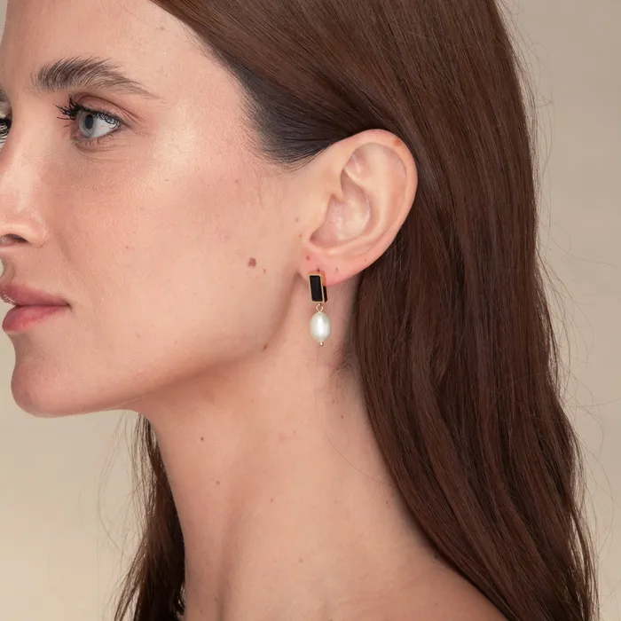 Camile Stone Earrings Lydia Onyx Pearl Earrings