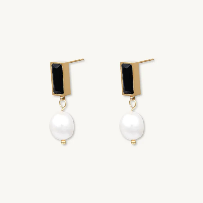 Camile Stone Earrings Lydia Onyx Pearl Earrings