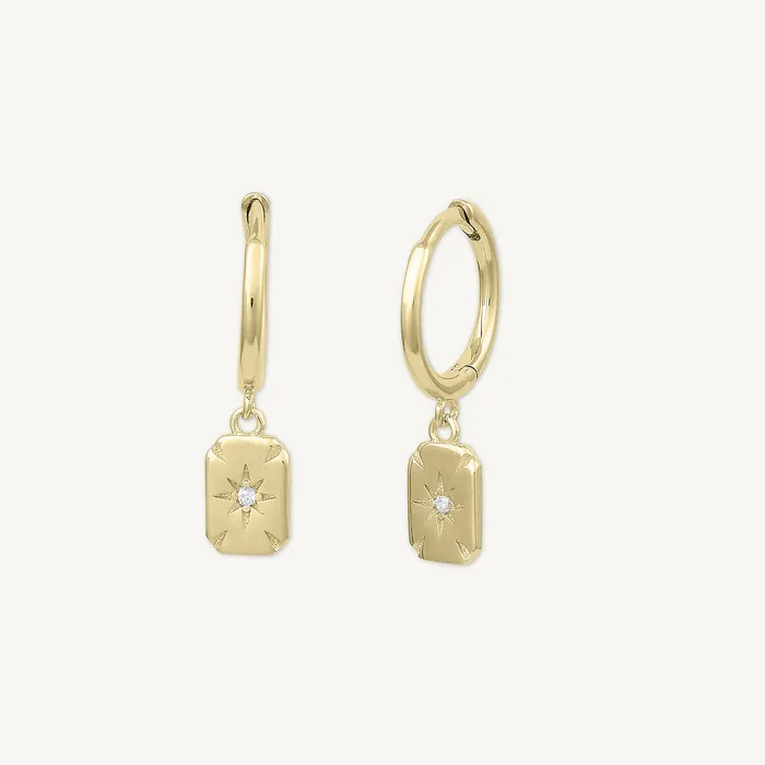 Camile Stone Earrings North Star Rectangle Huggie Hoop Earrings