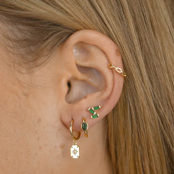 Camile Stone Earrings North Star Rectangle Huggie Hoop Earrings Camile Stone Earrings North Star Rectangle Huggie Hoop Earrings