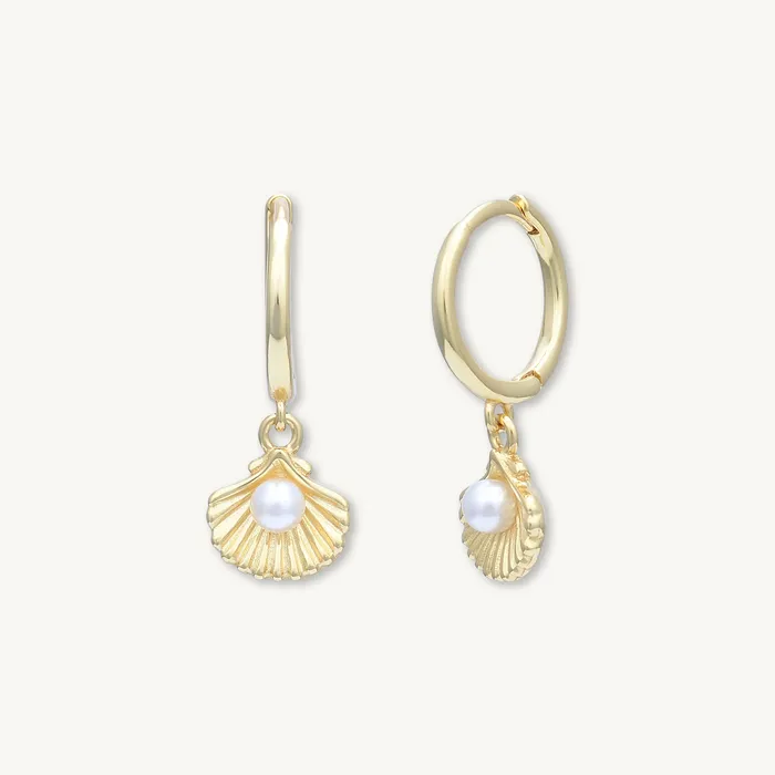 Camile Stone Earrings Pearl Shell Huggie Earrings