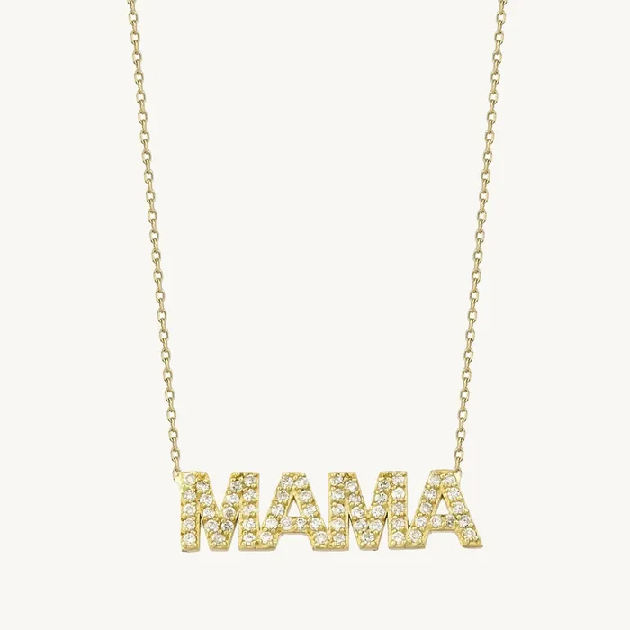 Camile Stone Necklaces MAMA Pave Block Name Necklace
