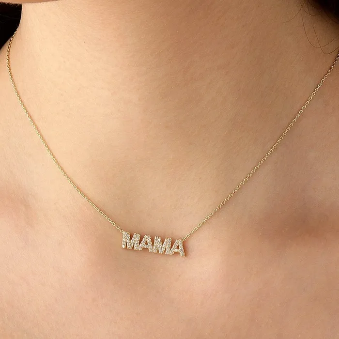 Camile Stone Necklaces MAMA Pave Block Name Necklace