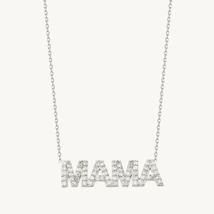Camile Stone Necklaces MAMA Pave Block Name Necklace