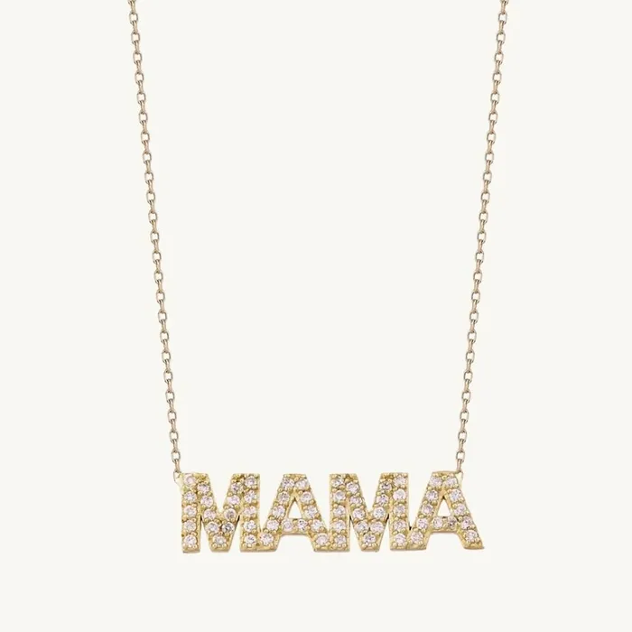 Camile Stone Necklaces MAMA Pave Block Name Necklace