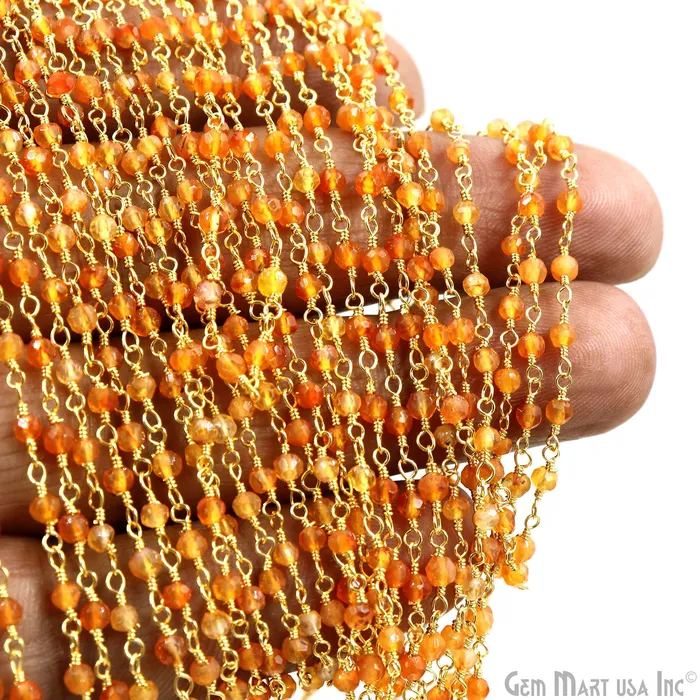 Carnelian Faceted Bead 253mm Gold Wire Wrapped Gemstone Beads Rosary Chain GemMartUSA PreStyled Sets