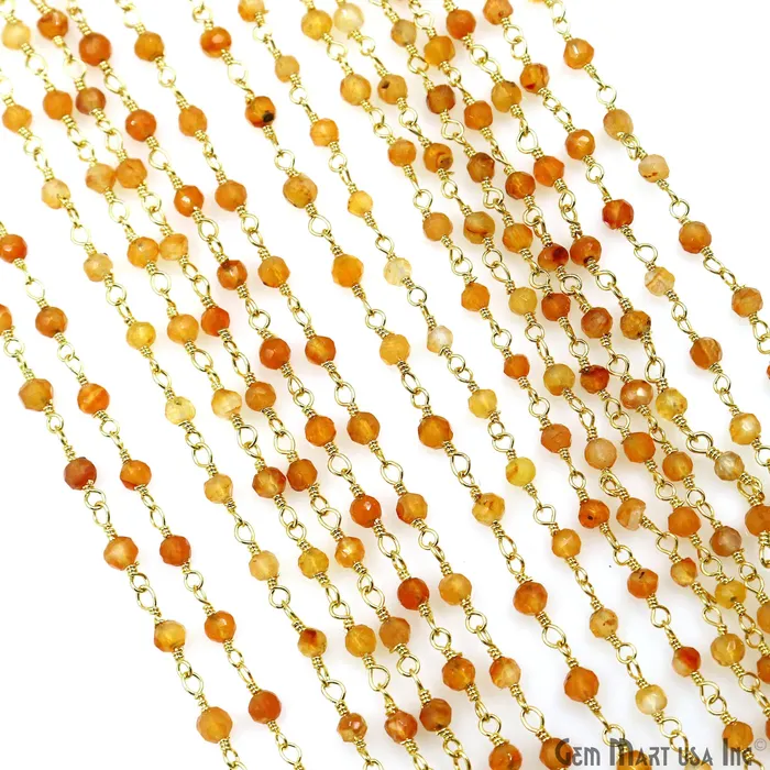 Carnelian Faceted Bead 253mm Gold Wire Wrapped Gemstone Beads Rosary Chain GemMartUSA PreStyled Sets
