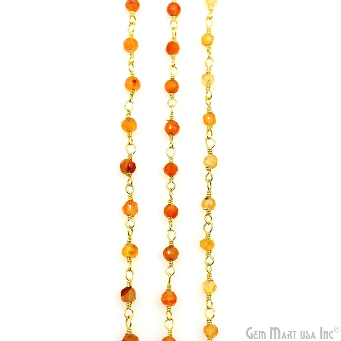 Carnelian Faceted Bead 253mm Gold Wire Wrapped Gemstone Beads Rosary Chain GemMartUSA PreStyled Sets