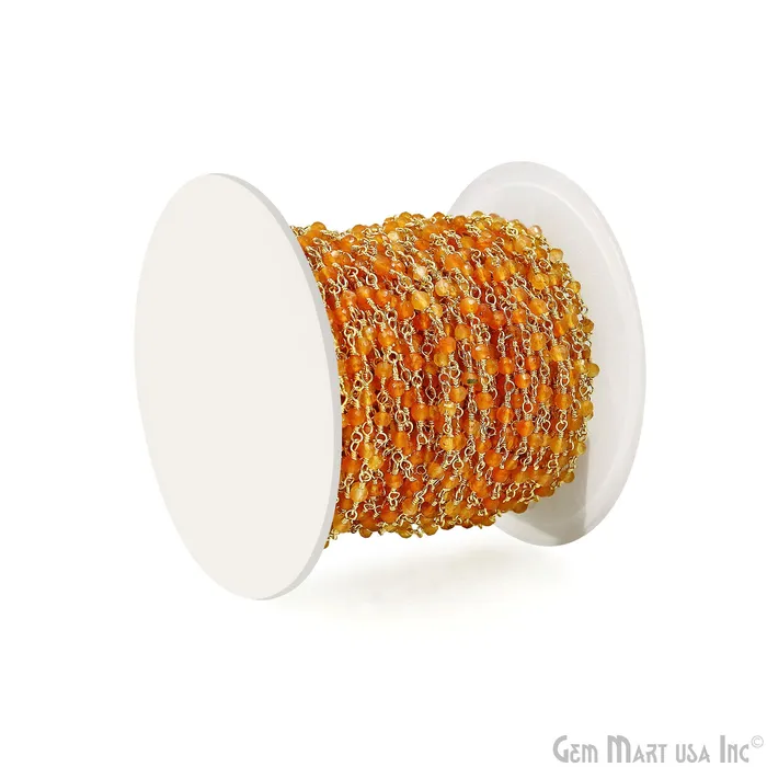 Carnelian Faceted Bead 253mm Gold Wire Wrapped Gemstone Beads Rosary Chain GemMartUSA PreStyled Sets
