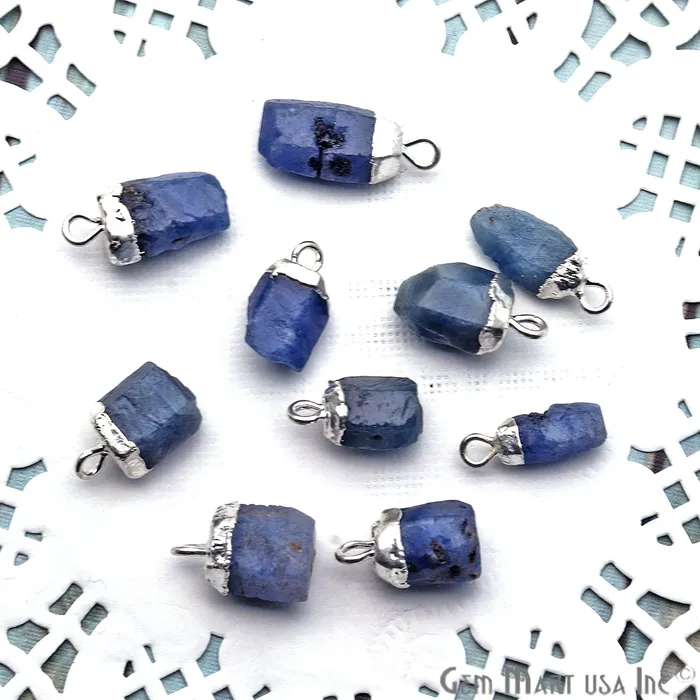 Charm Necklaces GemmartUSA Rough Sapphire Gemstone 16x9mm Silver Edged Bracelets Charm Single Bail Connectors Charm Necklaces GemmartUSA Rough Sapphire Gemstone 16x9mm Silver Edged Bracelets Charm Single Bail Connectors