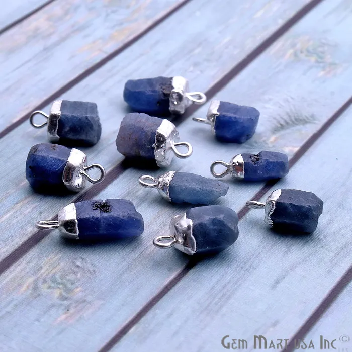 Charm Necklaces GemmartUSA Rough Sapphire Gemstone 16x9mm Silver Edged Bracelets Charm Single Bail Connectors Charm Necklaces GemmartUSA Rough Sapphire Gemstone 16x9mm Silver Edged Bracelets Charm Single Bail Connectors