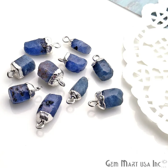 Charm Necklaces GemmartUSA Rough Sapphire Gemstone 16x9mm Silver Edged Bracelets Charm Single Bail Connectors Charm Necklaces GemmartUSA Rough Sapphire Gemstone 16x9mm Silver Edged Bracelets Charm Single Bail Connectors