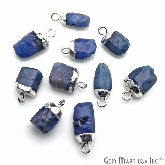 Charm Necklaces GemmartUSA Rough Sapphire Gemstone 16x9mm Silver Edged Bracelets Charm Single Bail Connectors Charm Necklaces GemmartUSA Rough Sapphire Gemstone 16x9mm Silver Edged Bracelets Charm Single Bail Connectors