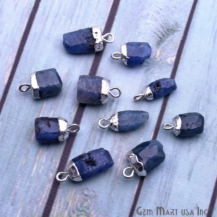 Charm Necklaces GemmartUSA Rough Sapphire Gemstone 16x9mm Silver Edged Bracelets Charm Single Bail Connectors Charm Necklaces GemmartUSA Rough Sapphire Gemstone 16x9mm Silver Edged Bracelets Charm Single Bail Connectors