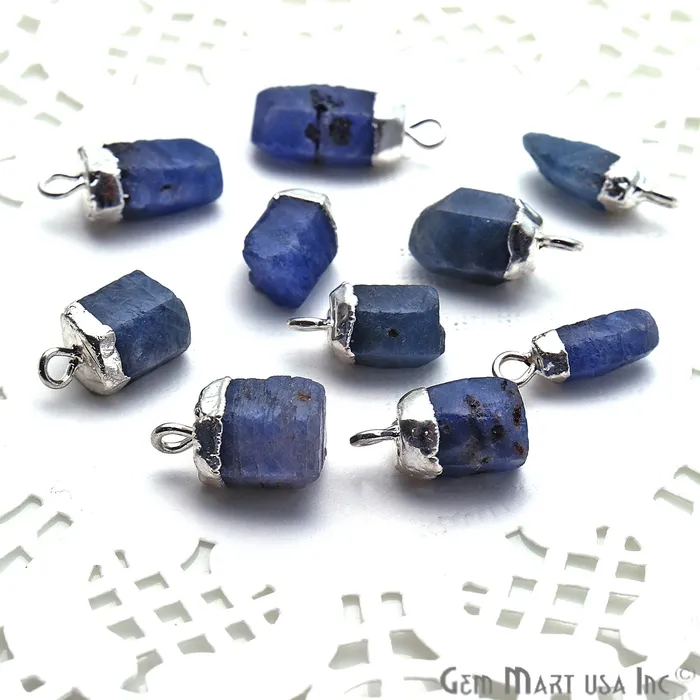 Charm Necklaces GemmartUSA Rough Sapphire Gemstone 16x9mm Silver Edged Bracelets Charm Single Bail Connectors Charm Necklaces GemmartUSA Rough Sapphire Gemstone 16x9mm Silver Edged Bracelets Charm Single Bail Connectors