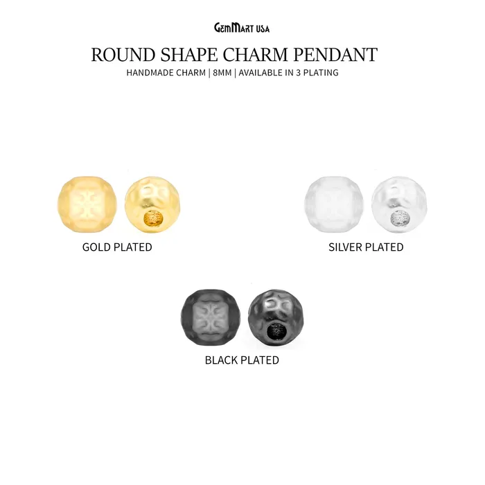 Charm Necklaces GemMartUSA Round Ball Spacer Metal 8mm Ball Charm Pendant