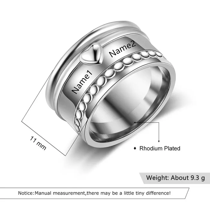 customjewelryan Necklaces Personalized Copper Wide Love Heart Promise Rings for Women Custom Names Anniversary Fashion Jewelry Accessories