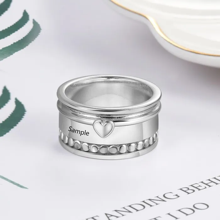 customjewelryan Necklaces Personalized Copper Wide Love Heart Promise Rings for Women Custom Names Anniversary Fashion Jewelry Accessories