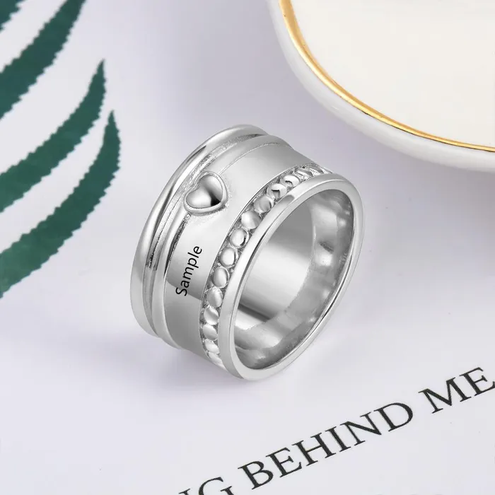 customjewelryan Necklaces Personalized Copper Wide Love Heart Promise Rings for Women Custom Names Anniversary Fashion Jewelry Accessories