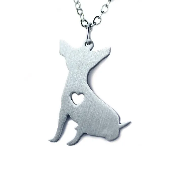 customjewelryan Necklaces Personalized Stainless Steel Chihuahua Puppy Pendant Necklace Engrave Name Gift for Pet Lover