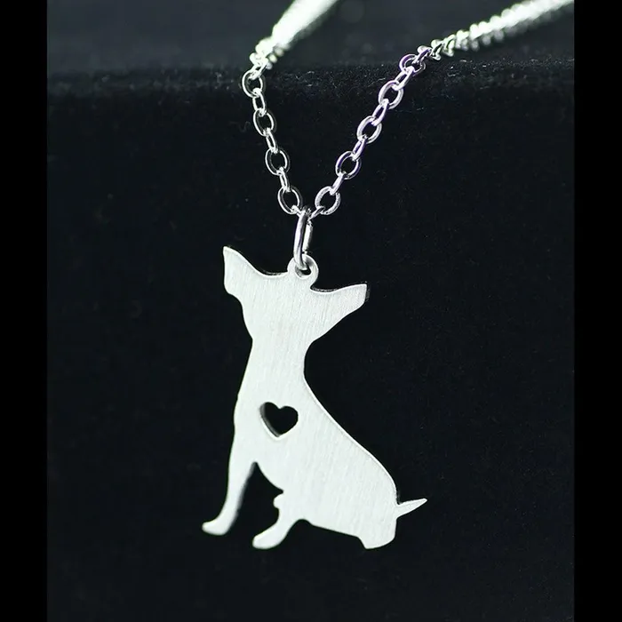 customjewelryan Necklaces Personalized Stainless Steel Chihuahua Puppy Pendant Necklace Engrave Name Gift for Pet Lover