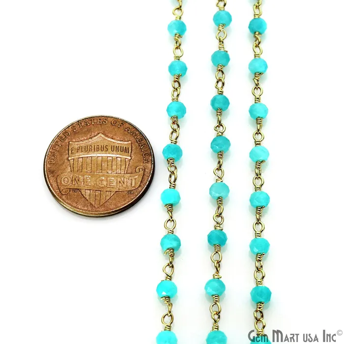 Dark Aqua Chalcedony Faceted Round 335mm Tiny Beads Gold Plated Wire Wrapped Rosary Chain GemMartUSA Necklaces Dark Aqua Chalcedony Faceted Round 335mm Tiny Beads Gold Plated Wire Wrapped Rosary Chain GemMartUSA Necklaces