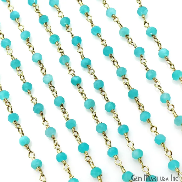 Dark Aqua Chalcedony Faceted Round 335mm Tiny Beads Gold Plated Wire Wrapped Rosary Chain GemMartUSA Necklaces Dark Aqua Chalcedony Faceted Round 335mm Tiny Beads Gold Plated Wire Wrapped Rosary Chain GemMartUSA Necklaces